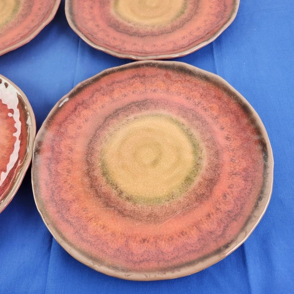 VTG Pier‎ 1 Imports Melamine Plate Set 4 Red To Yellow Swirl Dinner Plate 10.5